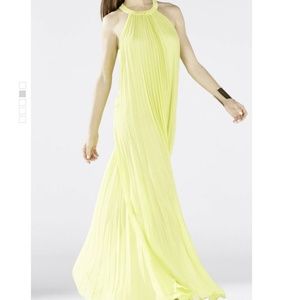 BCBGMAXAZRIA Meghen Halter Neck Pleated Gown